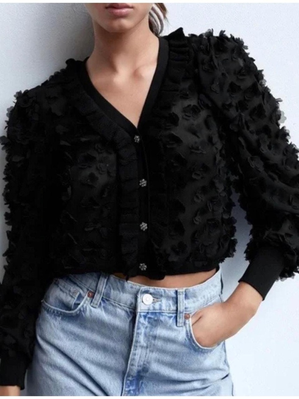Zara M  Black Cropped Cardigan